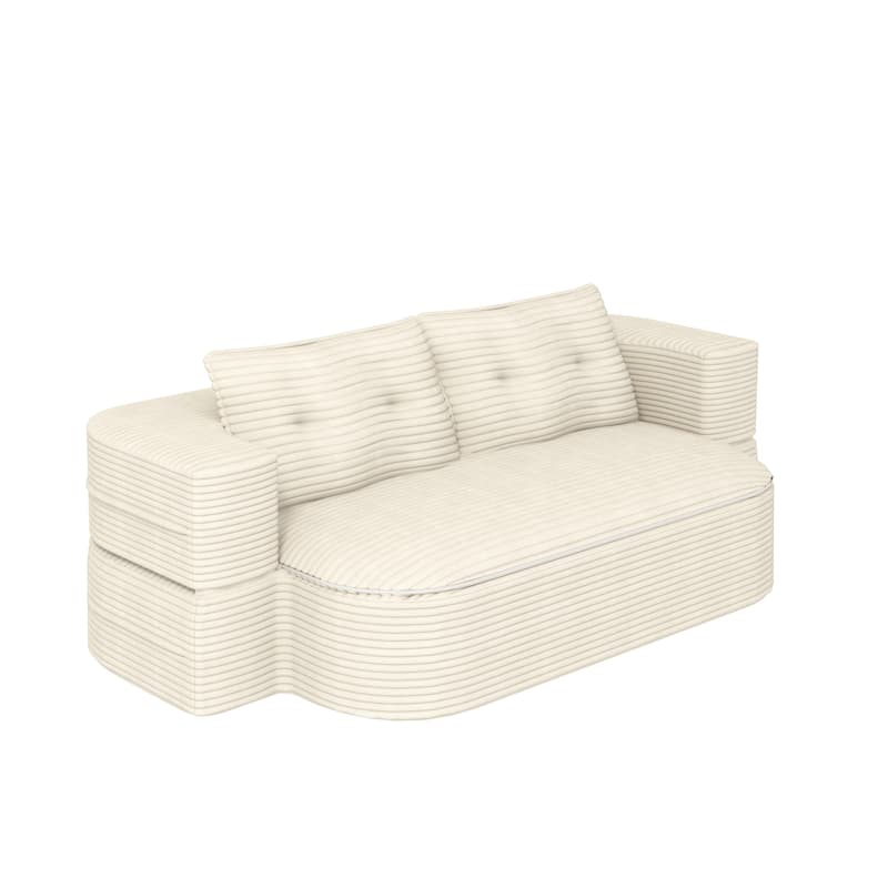 78.7" Modern Convertible Corduroy Sofa Bed with 2 Pillows, Floor Deep Seat Sleeper Couch, Foldable 2-in-1 Sofa for Living Room