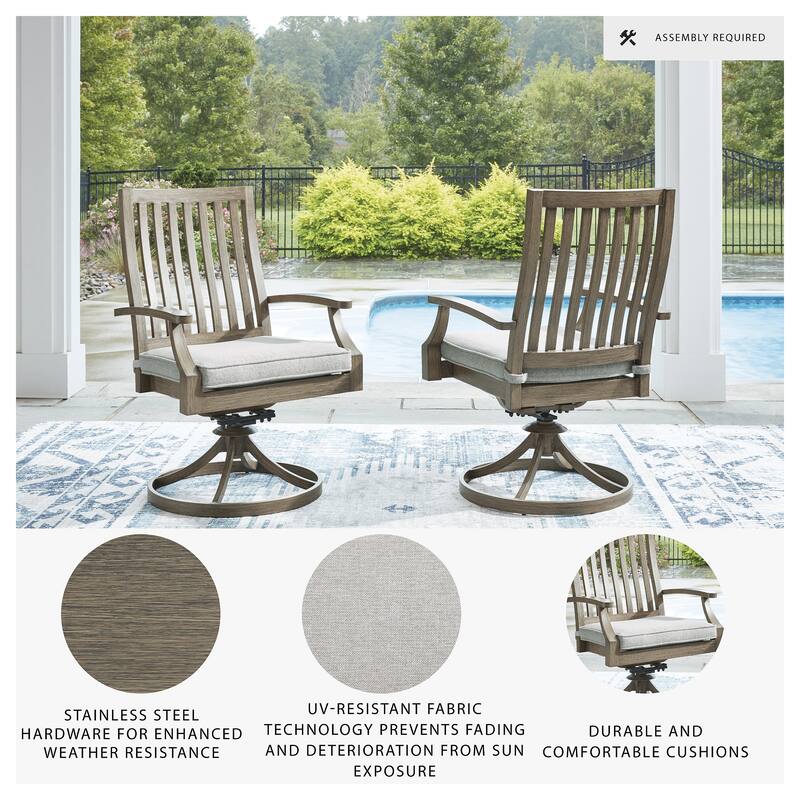 Signature Design by Ashley Rainier Ranch Brown/Beige Outdoor Swivel Chair with Cushion (Set of 2) - 24.63" W x 26.5" D x 39" H