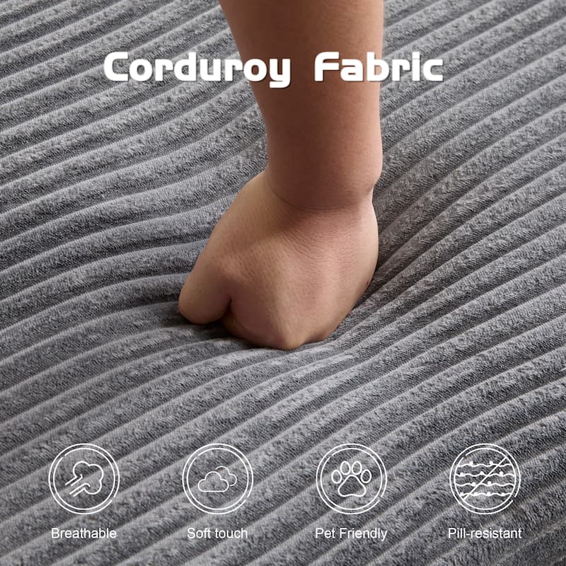 Floor Corduroy Deep Seat Loveseat Sofa with Folding Mattress Convertible Sleeper Sofa Bed with Reversible Cushion and Pillows