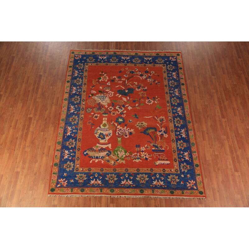 Floral Heriz Serapi Indian Area Rug Hand-Knotted Wool Carpet - 7'11"x 9'11"