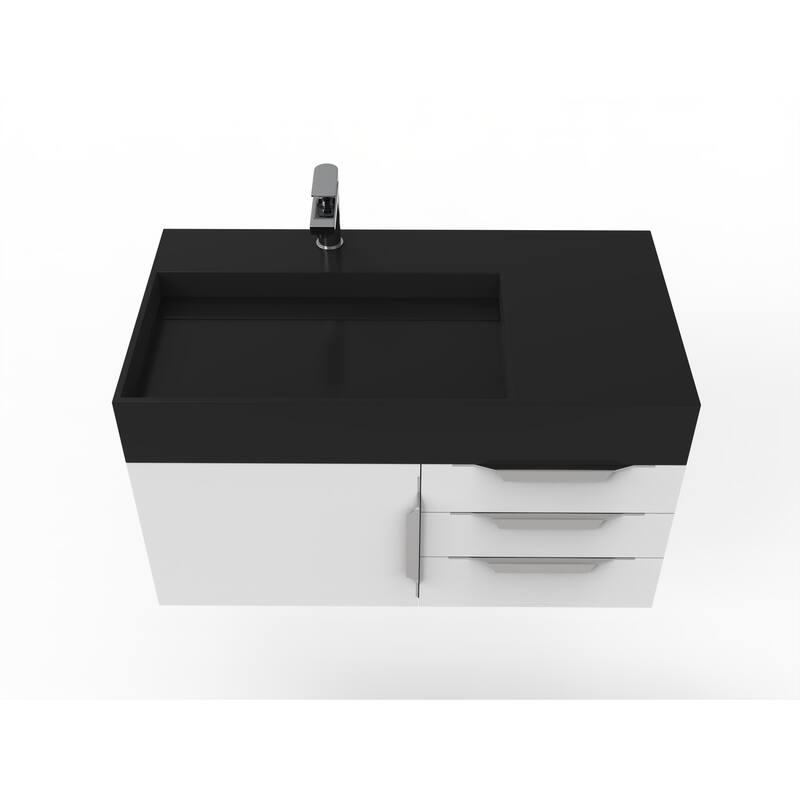 Amazon 36" Wall Mounted Bathroom Vanity Set w/ Black Top