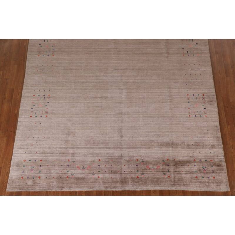 Gabbeh Oriental Area Rug Hand-Knotted Brown Wool Carpet - 7'9"x 9'7"