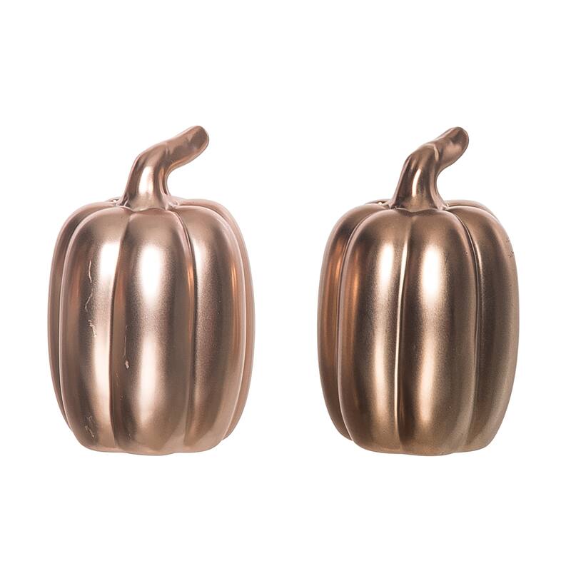 Transpac Dolomite 3.75 in. Gold Harvest Metallic Pumpkins Salt and Pepper Shakers Set of 2