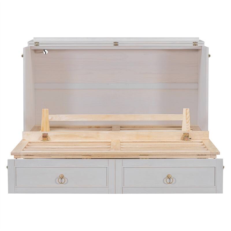 Murphy Bed Cube Cabinet with a Large Drawer, Full/Queen Size Murphy Chest Bed, Folding Murphy Bed Cabinet for Bedroom