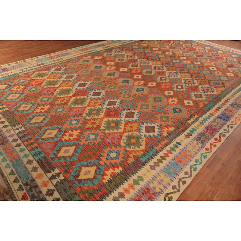 South Western Style Kilim Oriental Large Rug Hand-Woven Wool Carpet - 10'0"x 16'1"