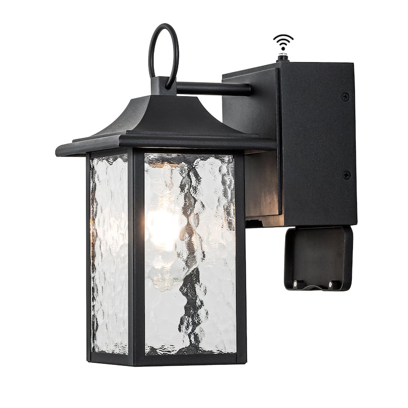 11.75" H Dusk to Dawn Porch light with GHCI outlet with Hammer Glass - Standard - Standard