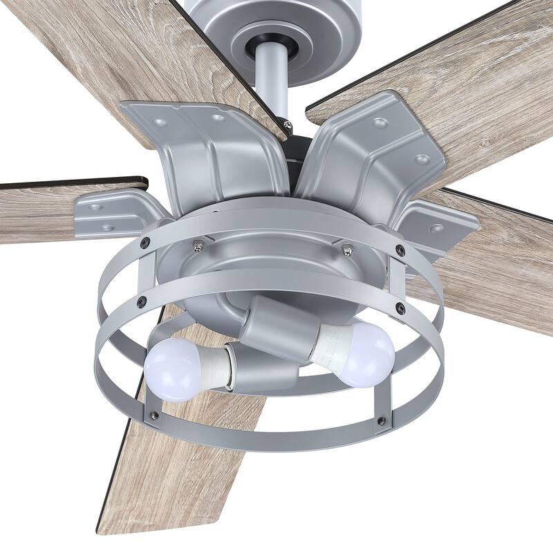 52" Silver Metal Reversible 5-Blade LED Ceiling Fan with Remote