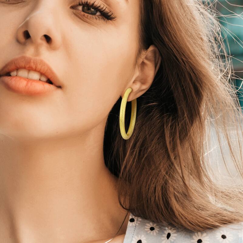 Miadora 49mm Oval Hoop Satin Finish Earrings in 14K Yellow Gold