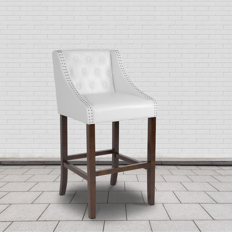Transitional 30-inch Tufted Nailhead Barstool - 20"W x 22"D x 42"H - 20"W x 22"D x 42"H