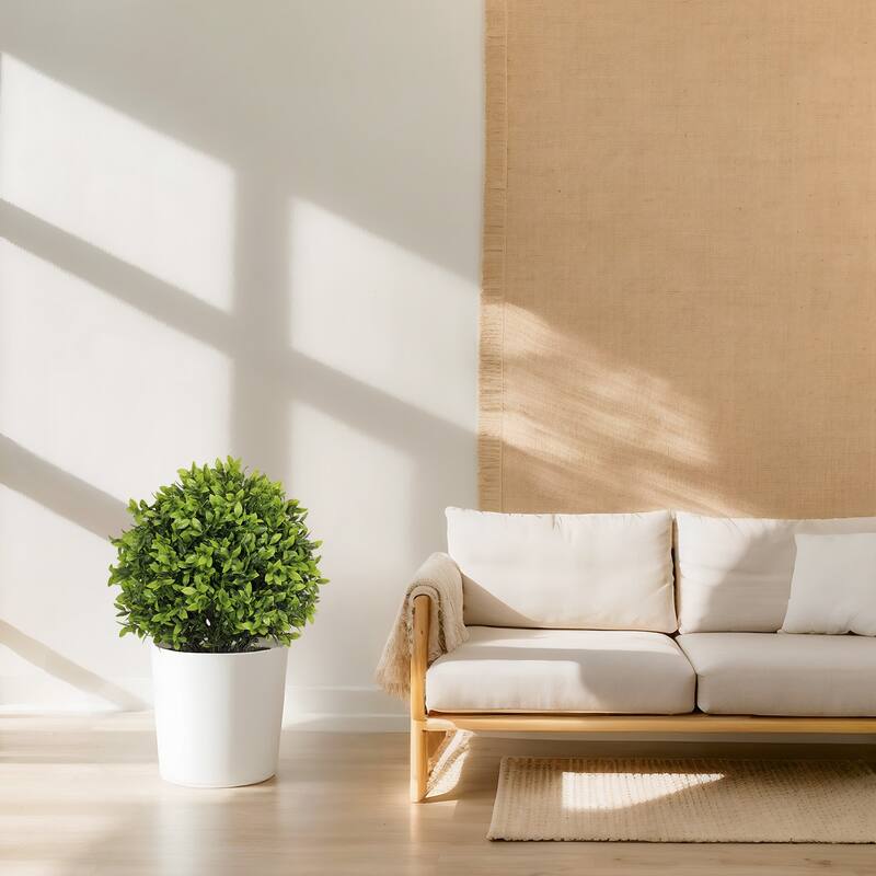 22in Artificial Boxwood Topiary Ball Trees in Pots for Indoor Outdoor Home Garden Decor 2pcs/set