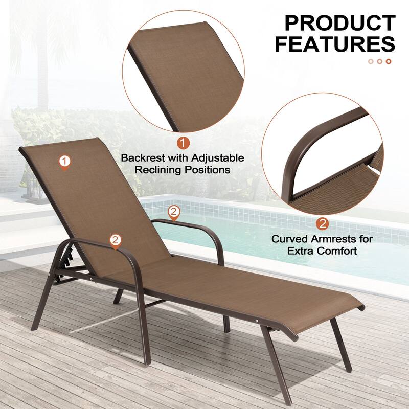 Outdoor Chaise Lounge Set Lounge Chairs with Adjustable Back and Sunbrella Fabric Cushions