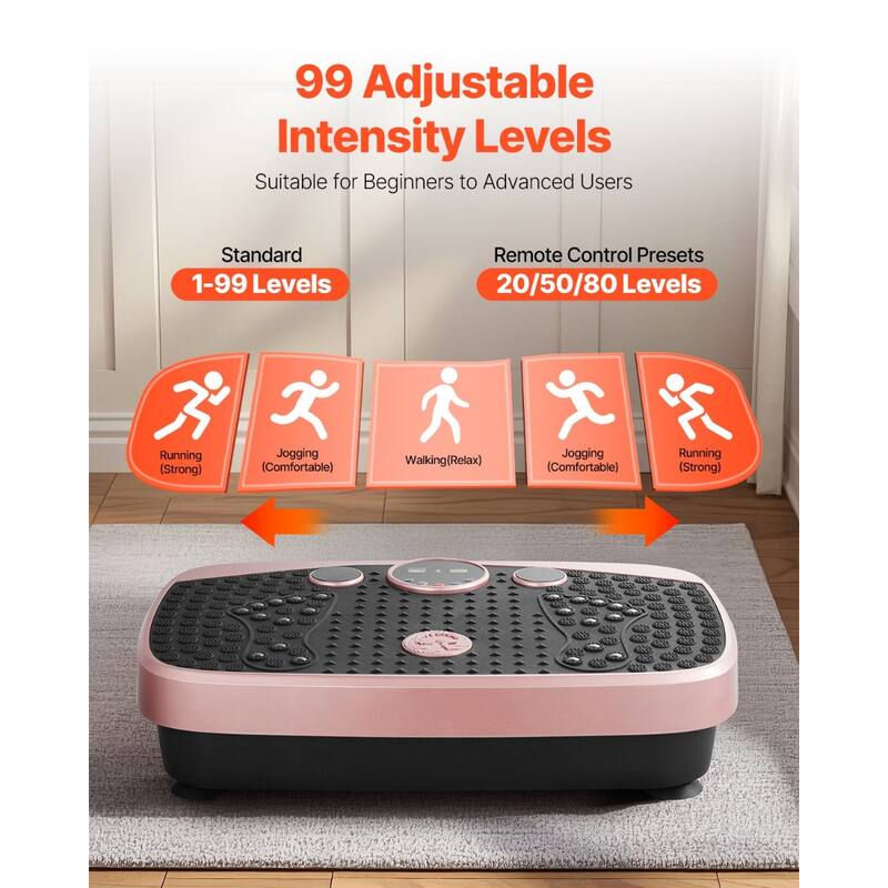 Pink 3D Vibration Plate Exercise Machine 99 Speed Levels, Foot Massage Mat with 22 Magnets - 20.87 x 12.60 x 5.51 in