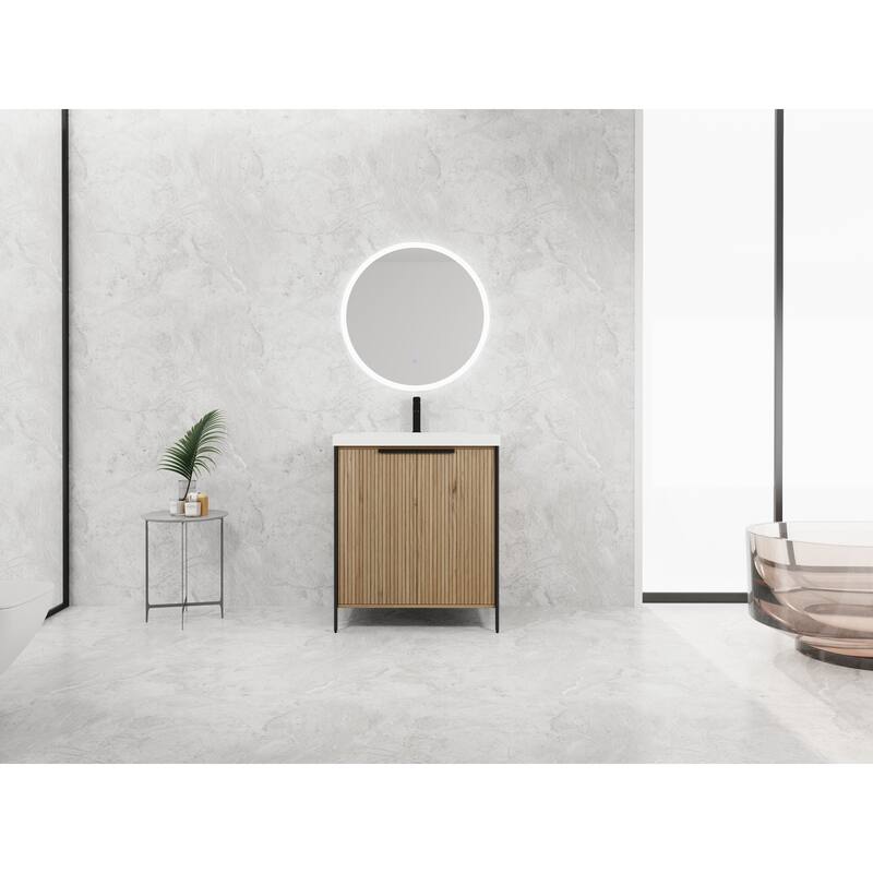 59-inch Double Sink Bathroom Vanity with Adjustable Shelves, Soft-Close Hinges, Resin Basin