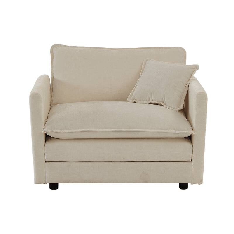 5-Seat Chenille Living Room Sofa Set (3-Seater + 2 Accent Chairs) with Round Arms & Solid Wood Frame