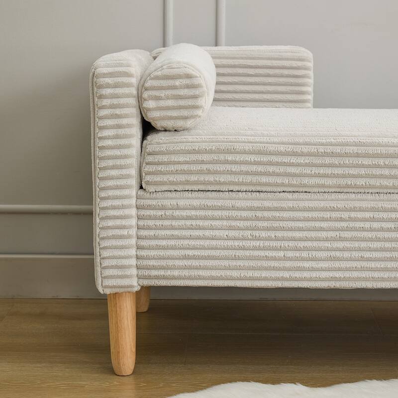 Roomfitters Corduroy Storage Bench, Upholstered Entryway and Bedroom Bench with Backrest and Bolster Pillows