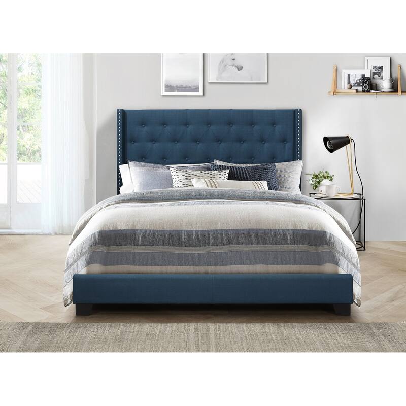 Brady Upholstered Tufted Wingback Panel Bed - Blue - Twin