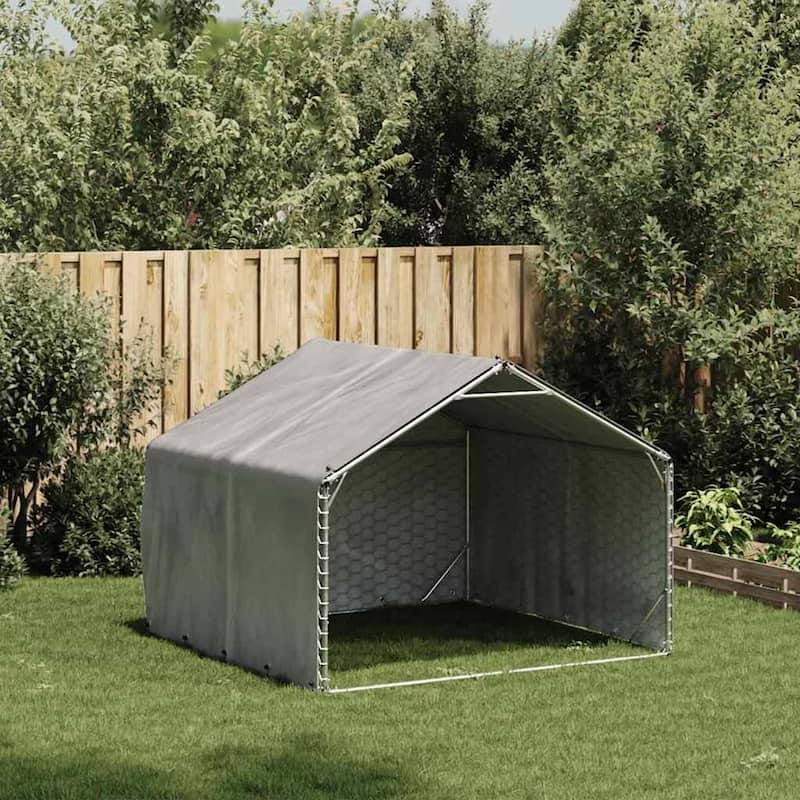 vidaXL Outdoor Dog Kennel Silver Galvanized Steel Large