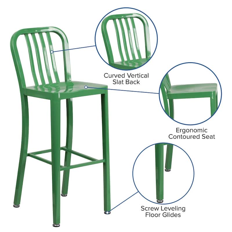 30'' High Metal Indoor-Outdoor Barstool with Vertical Slat Back