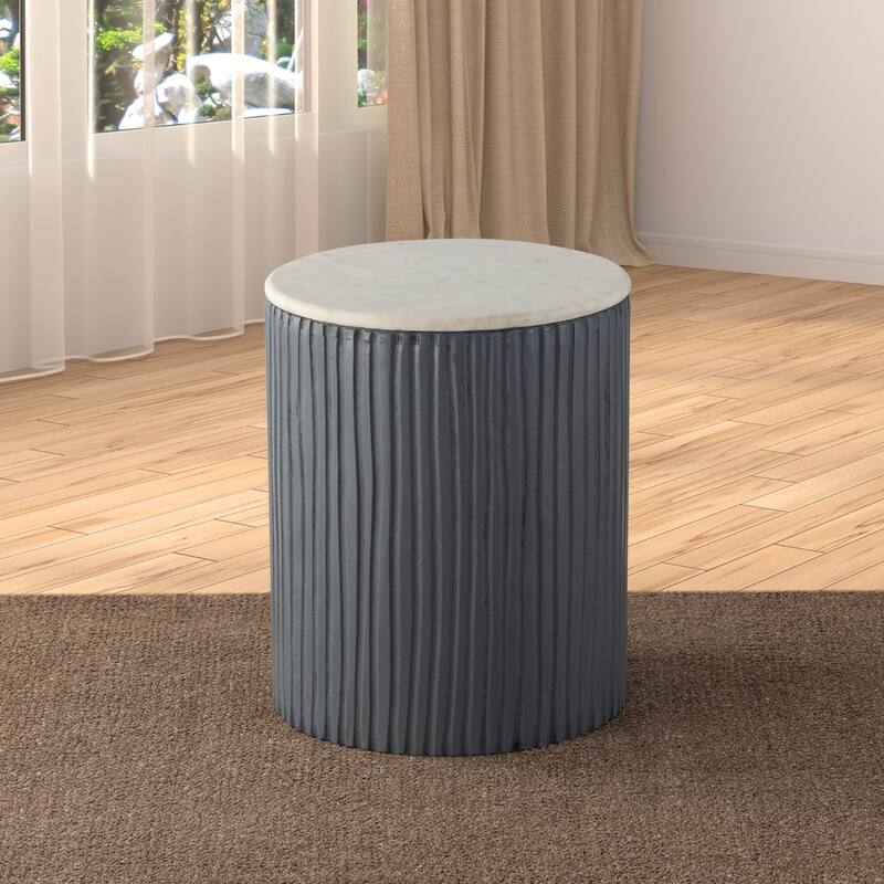 Albany Living 18" Marble Top Solid Wood Round End Table - Grey
