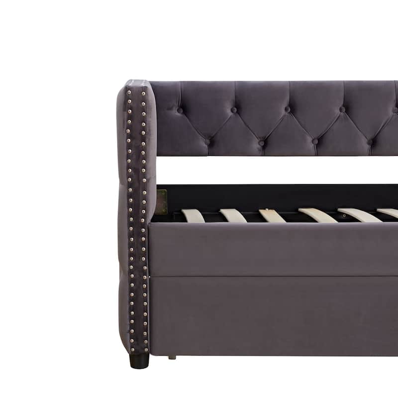 Velvet Upholstered Daybed with Trundle