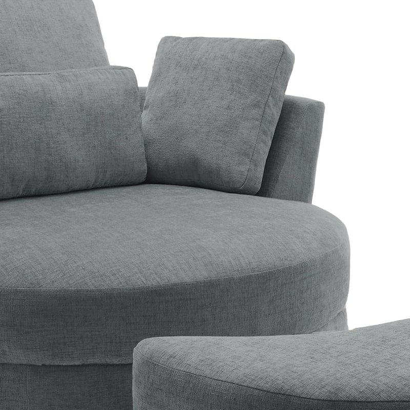 Upholstered Swivel Accent Chair with Wooden Tray Storage Ottoman