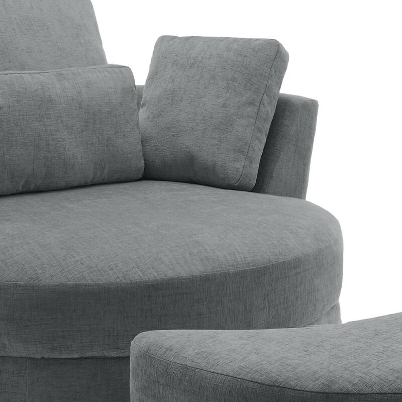 Oversized Upholstered Swivel Barrel Chairs with Storage Ottoman