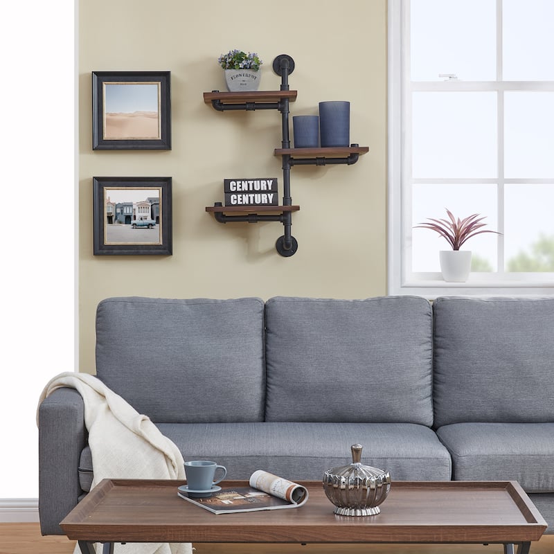 Danya B. 3-Tier Vertical Staggered Industrial Rustic Pipe Shelves