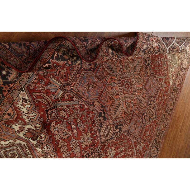 Vintage Vegetable Dye Heriz Persian Wool Area Rug Hand-knotted Carpet - 9'10" x 12'9"