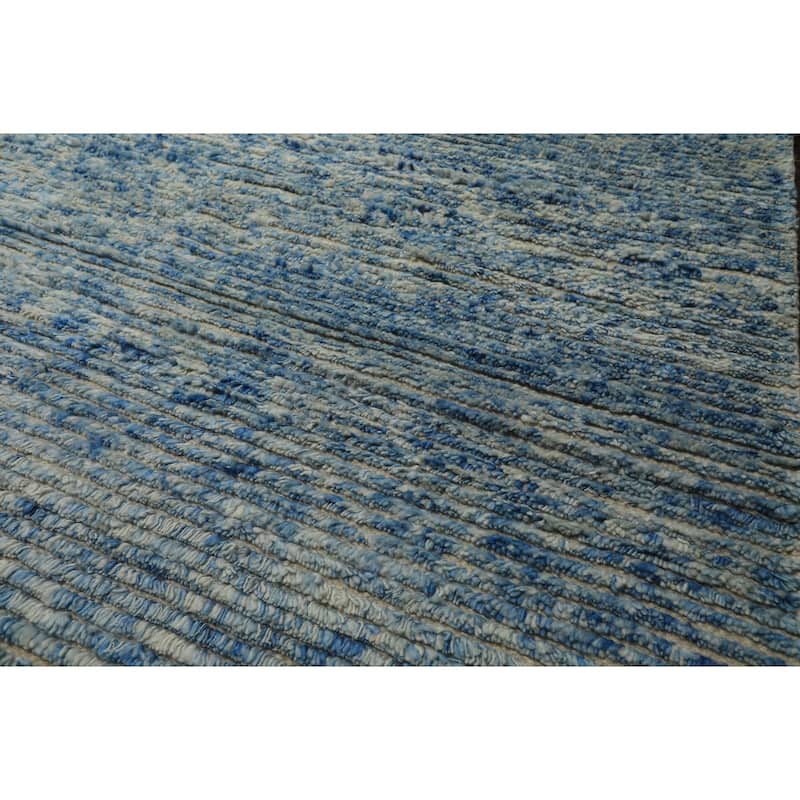10x14 Tibetano Hand Knotted Wool Blue Modern & Contemporary Plush Pile Textured Rug - 10' x 14'