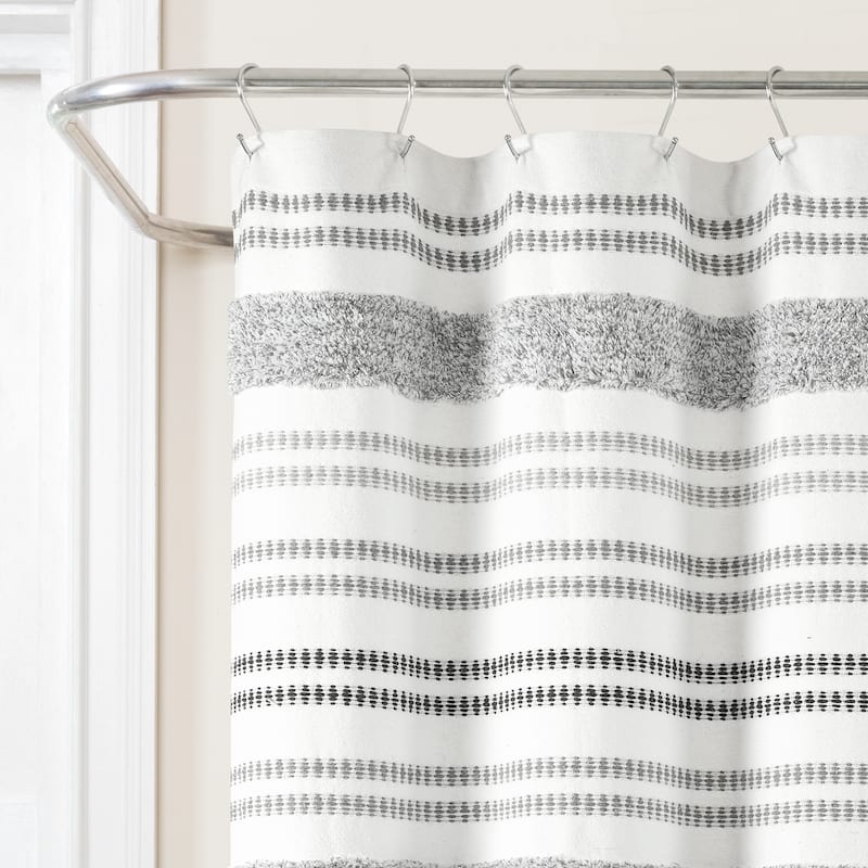 Lush Decor Modern Tufted Stripe Woven Yarn Dyed Eco-Friendly Recycled Cotton Shower Curtain Single