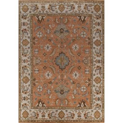 Orange Floral Oushak Indian Area Rug Handmade Wool Carpet - 9'4" x 12'2"