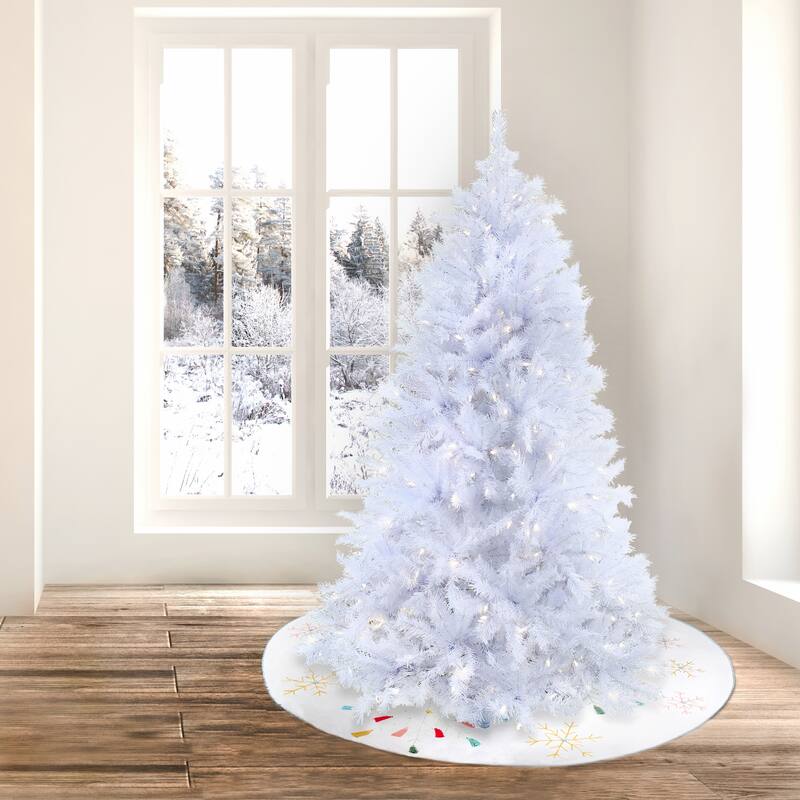 National Tree Company Pre-lit Artificial Millville White Hinged Tree with 400 Dual Color LED Lights-UL, 6.5 feet - 6.5 Foot