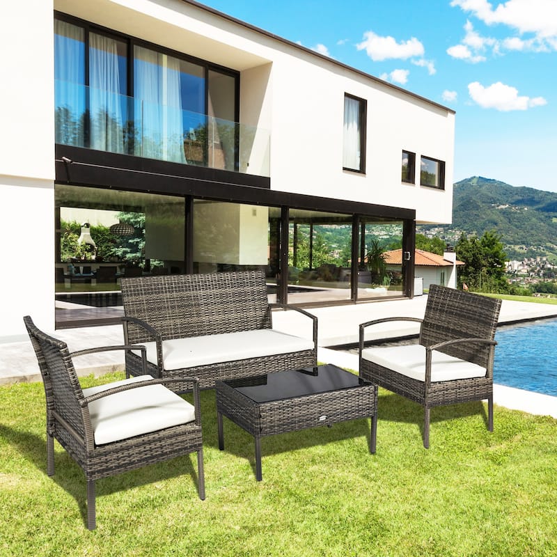 4 Piece Outdoor Rattan Wicker Patio Conversation Set