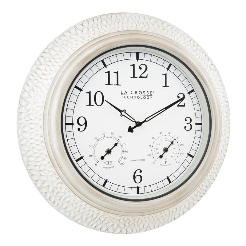La Crosse 433-29917-INT 21" Outdoor Atomic White-Wash Metal Wall Clock