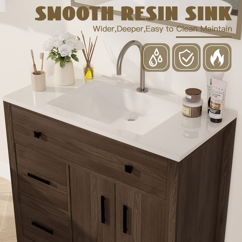 36-Inch MDF Single Sink Bathroom Vanity with Wood-Like Finish