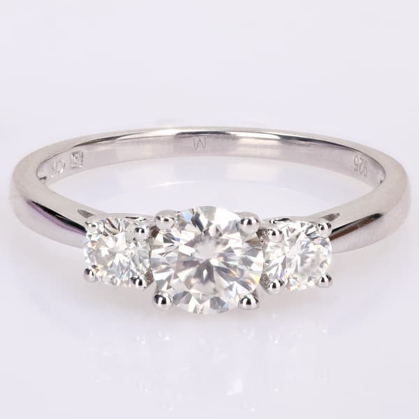 slide 1 of 7, Miadora Sterling Silver 1ct TGW Created White Moissanite 3-Stone Engagement Ring