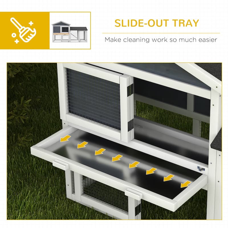 Indoor Outdoor Bunny Hutch with Asphalt Roof and Slide-Out Tray