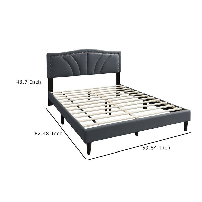 Reo Queen Size Bed, Charcoal Gray Burlap Upholstered Curved Headboard