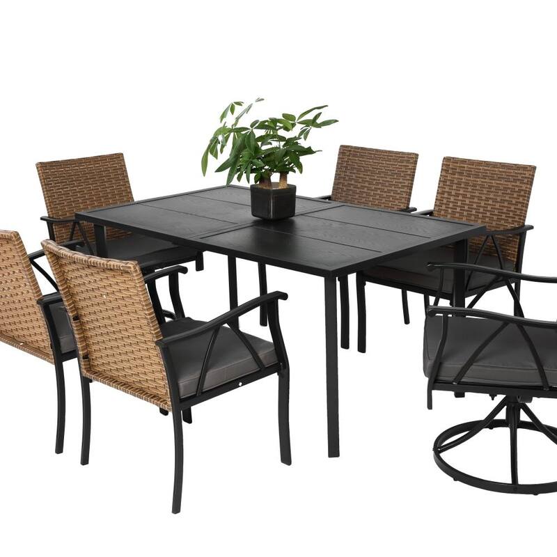 7-Piece Patio Dining Set with 2 Cushions Swivel Rocker Chairs,4 Cushions Chairs,Table and Removable Cushions