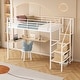 preview thumbnail 3 of 15, Twin Size Metal Loft Bed with L-Shaped Desk, Storage Wardrobe, Sturdy Ladder Shelves, Guardrails & Metal Grid