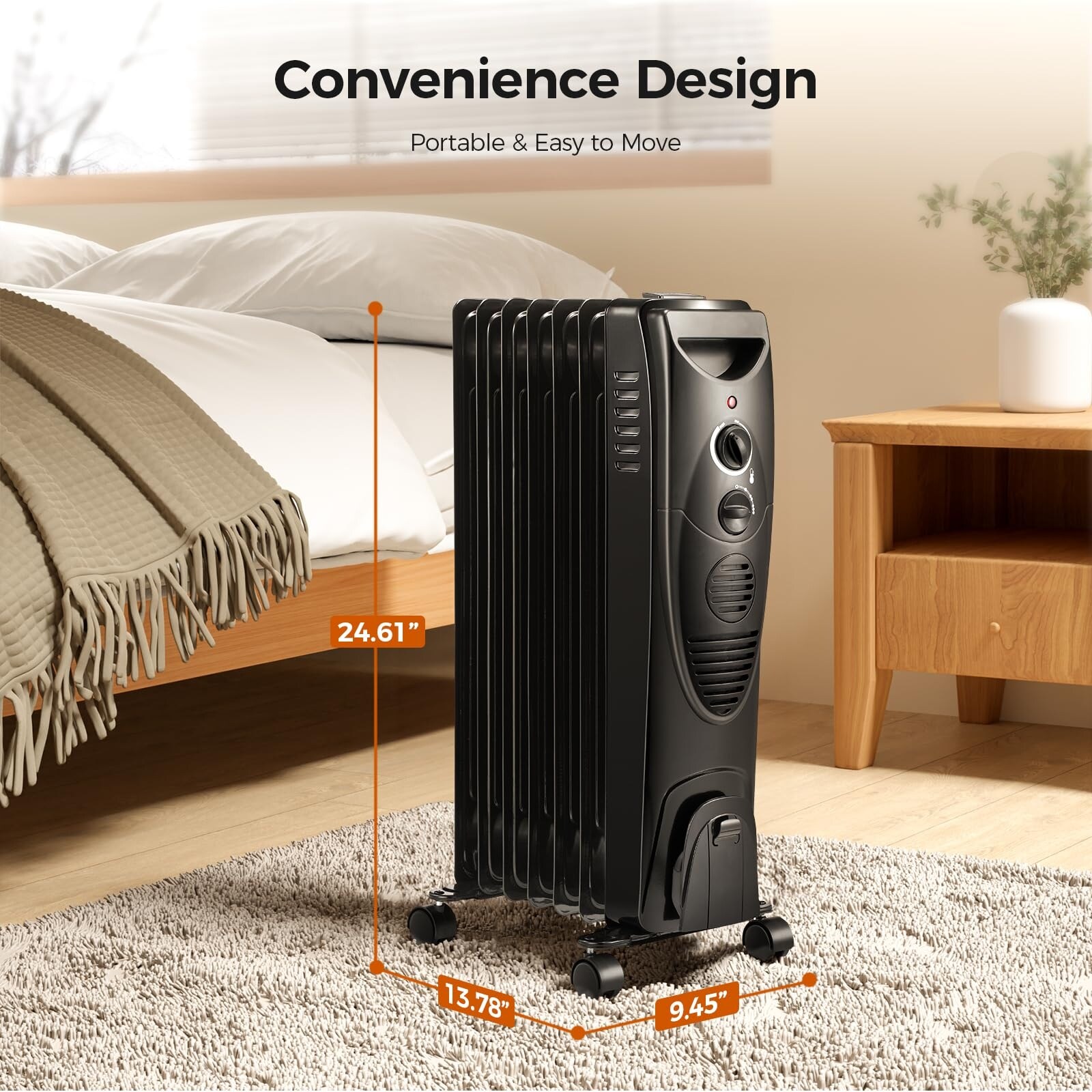 Portable Electric Radiator Heater Oil Filled with 3 Heat Settings