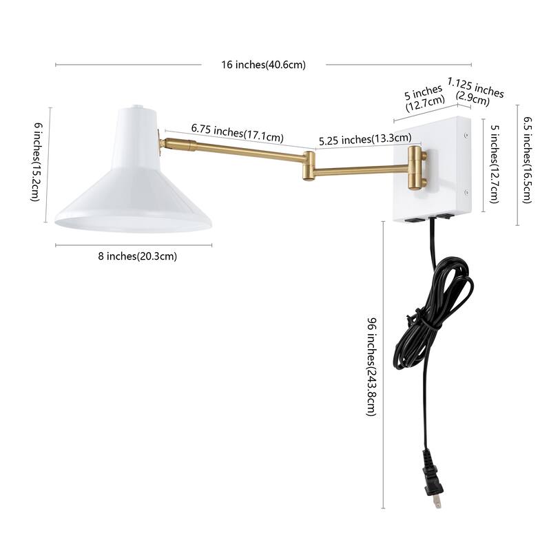 Max Swing Arm 1-Light Modern Midcentury Iron USB Charging Port LED Sconce, by JONATHAN Y