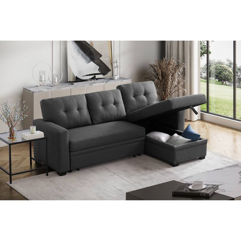Convertible Upholstered Sectional Sofa With Pull-Out Chaise