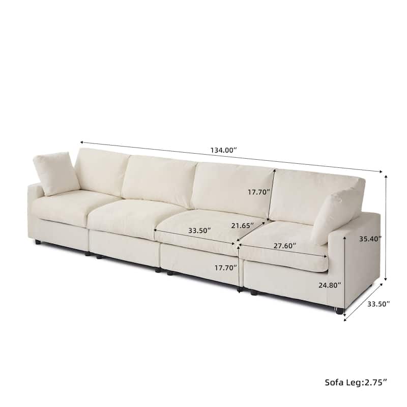 134" Cloud Sectional Sofa, Oversized Modular Sectional Couch ,4 Seat Sofa with Removable Covers