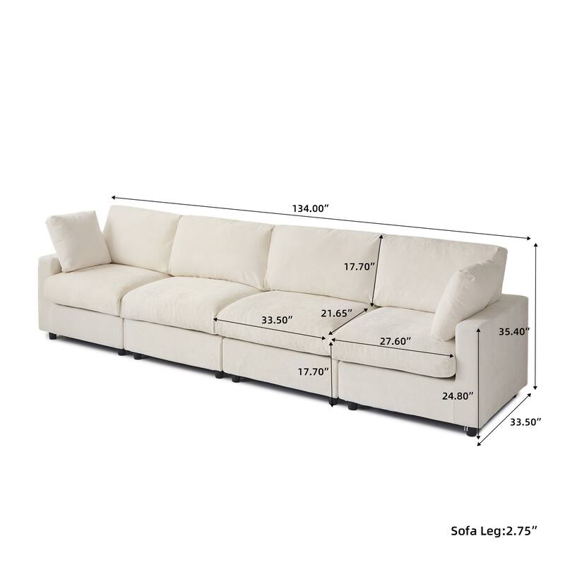 Minimalist Upholstered Cushion Sofa 4-Seater Chenille Modular Sectional Couch for Living Room