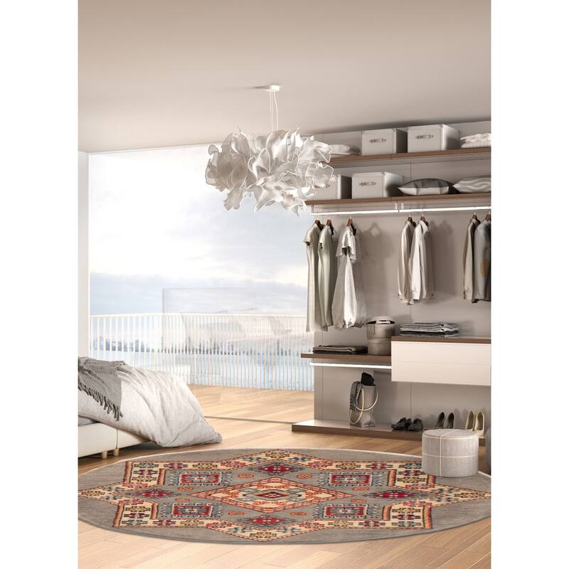 ECARPETGALLERY Hand-knotted Uzbek Ghazni Grey Wool Rug - 3'3 x 3'3