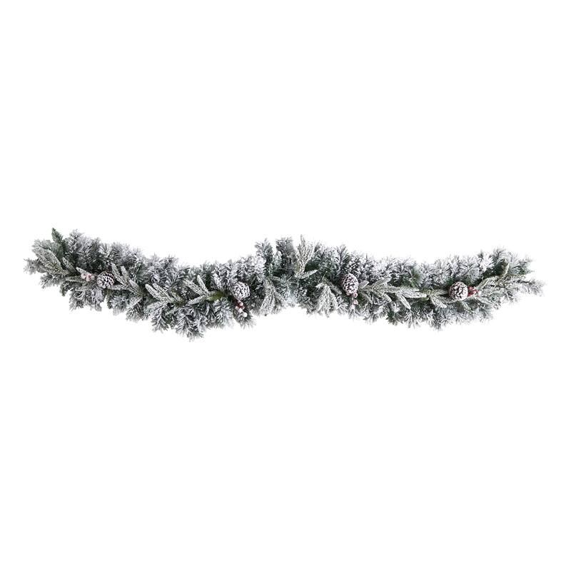 Pre-Lit Flocked and Pine Cones Artificial Christmas Garland - 6’ x 8" - Clear LED Lights