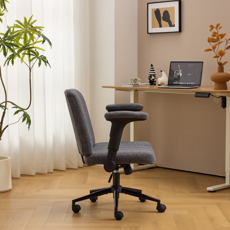 Speckled Chenille Swivel Chair With Flip-Up Arms For Cross-Legged