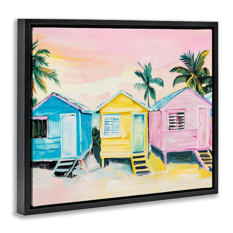 Stupell Pastel Tropical Beach Cabins Framed Floater Canvas Wall Art Design By Arlington Prints