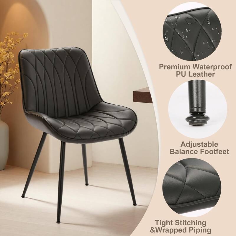 2PCs Modern Faux Leather Upholstered Kitchen Dining Chairs